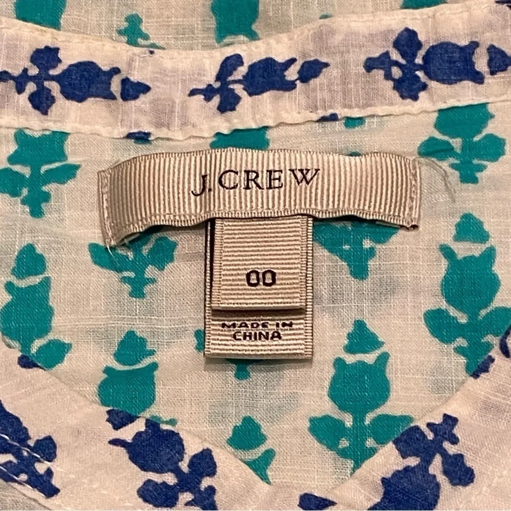J. Crew White & Turquoise Thistle Print Popover Blouse 16279